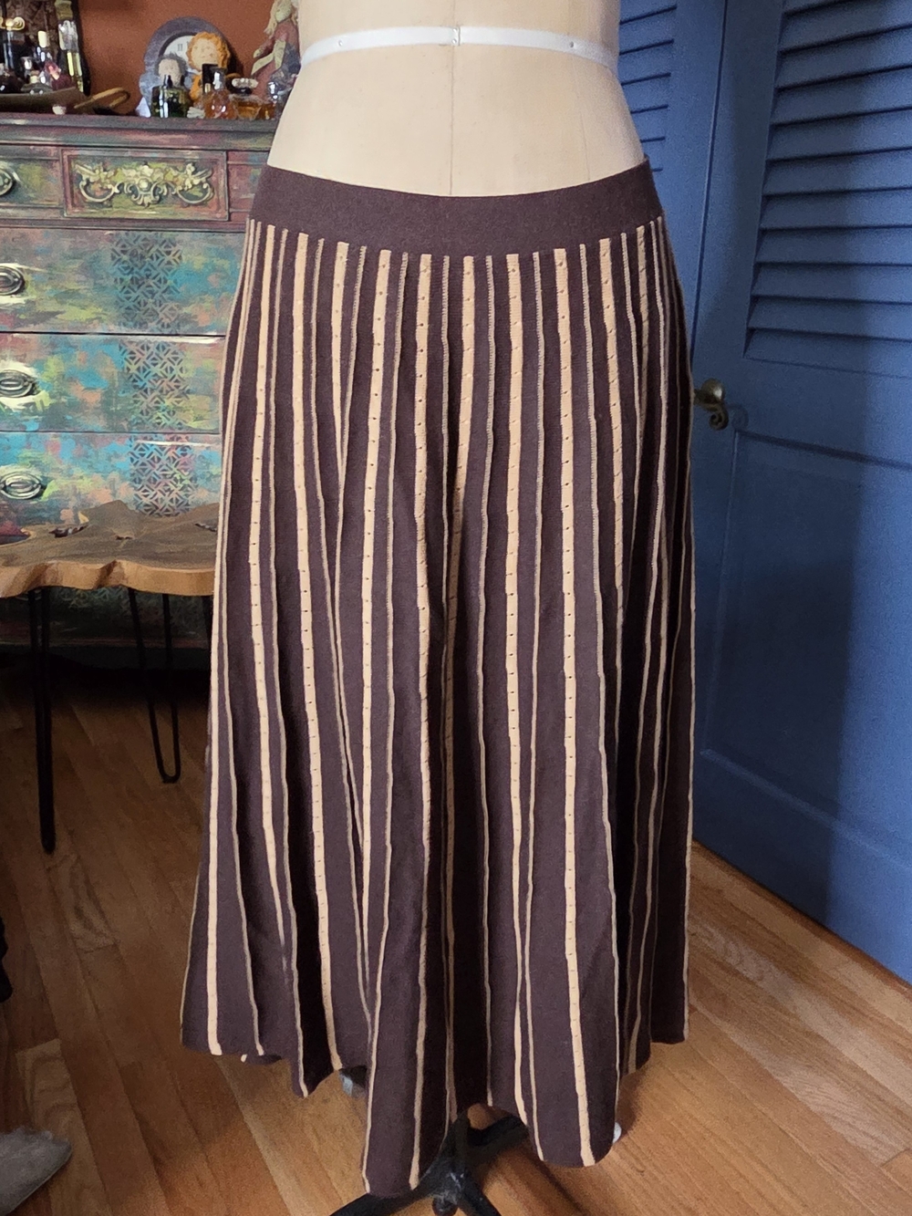 Vintage Odds ’n Evens Striped Pleated-Look Knit Midi Skirt - Size L